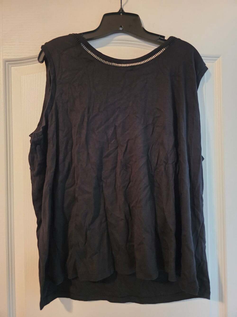 Rafaella Women's Plus Size Tank Top 3X Black Sleeveless Ladder Trim